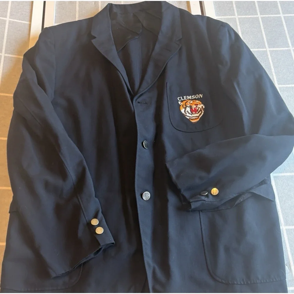 VTG RARE Navy 60s Clemson Tigers Blazer Robert Rollins Men 40 L Reg Union Made